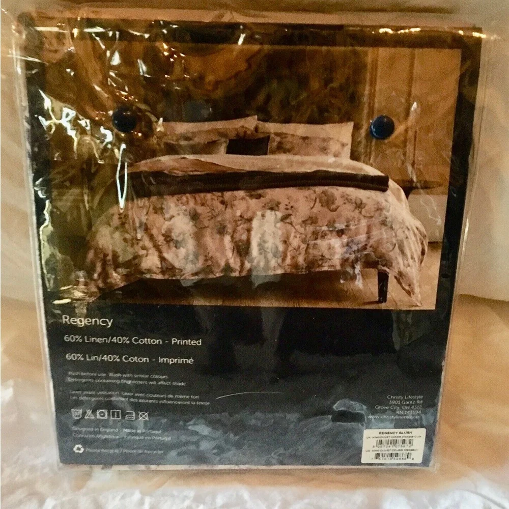 Christy of England Regency Floral King Duvet and Shams in Blush Linen Blend
